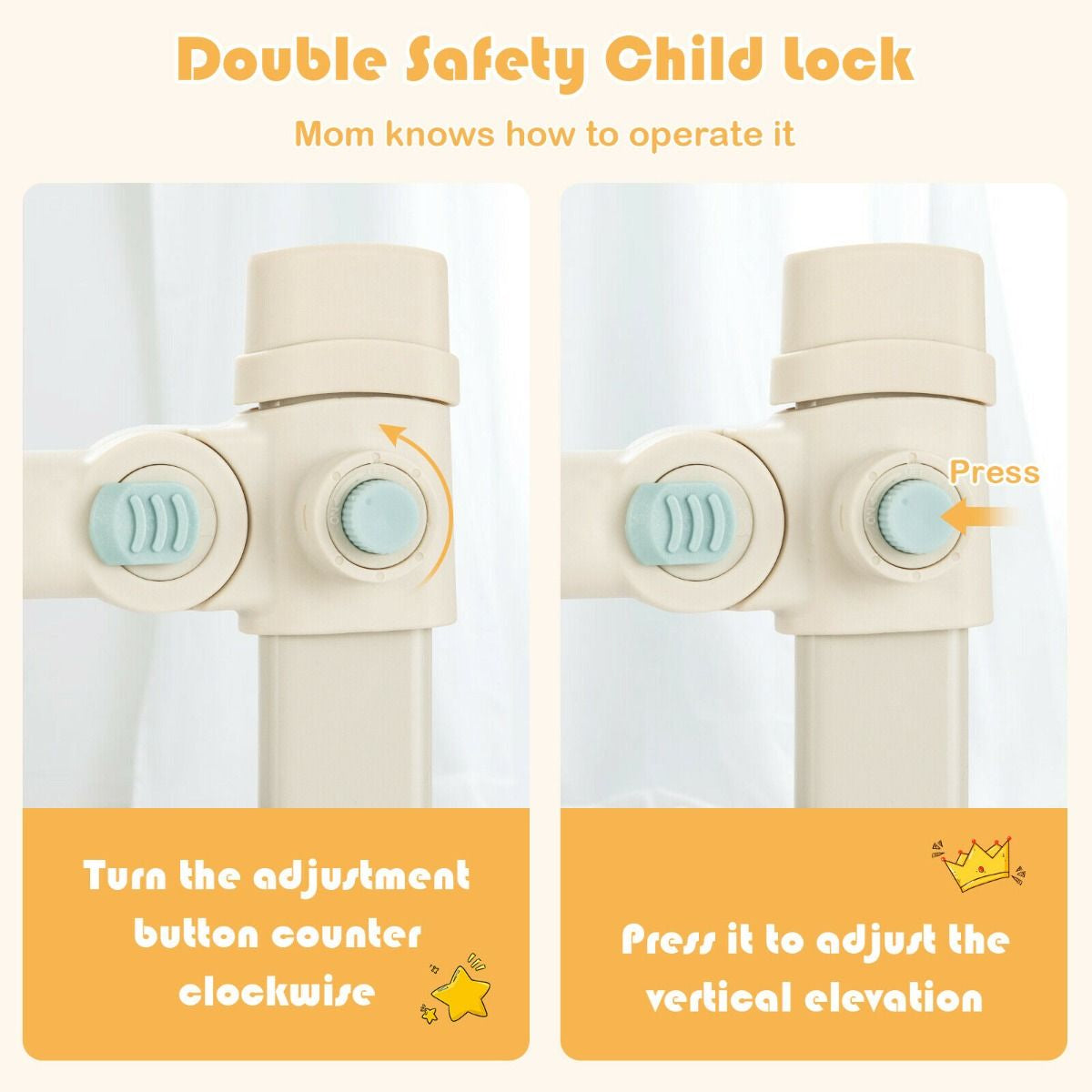 142/175CM Toddler Infant Security Guardrail with Double Lock