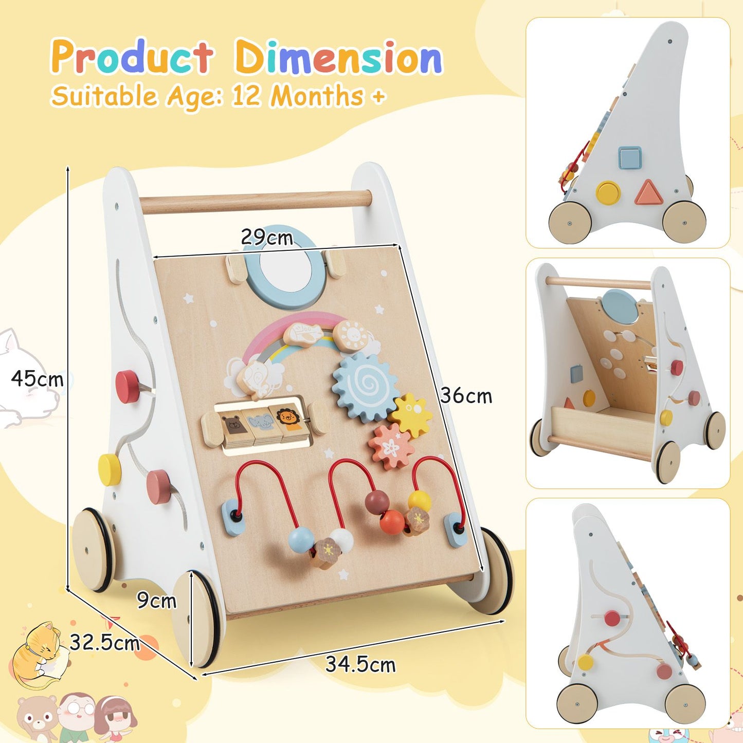 7 in 1 Baby Wooden Baby Walker for 1+ Year Old