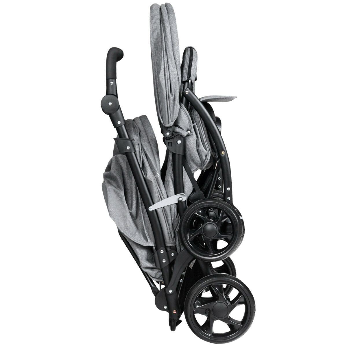 Double Pushchair with Adjustable Backrest and Sunshade