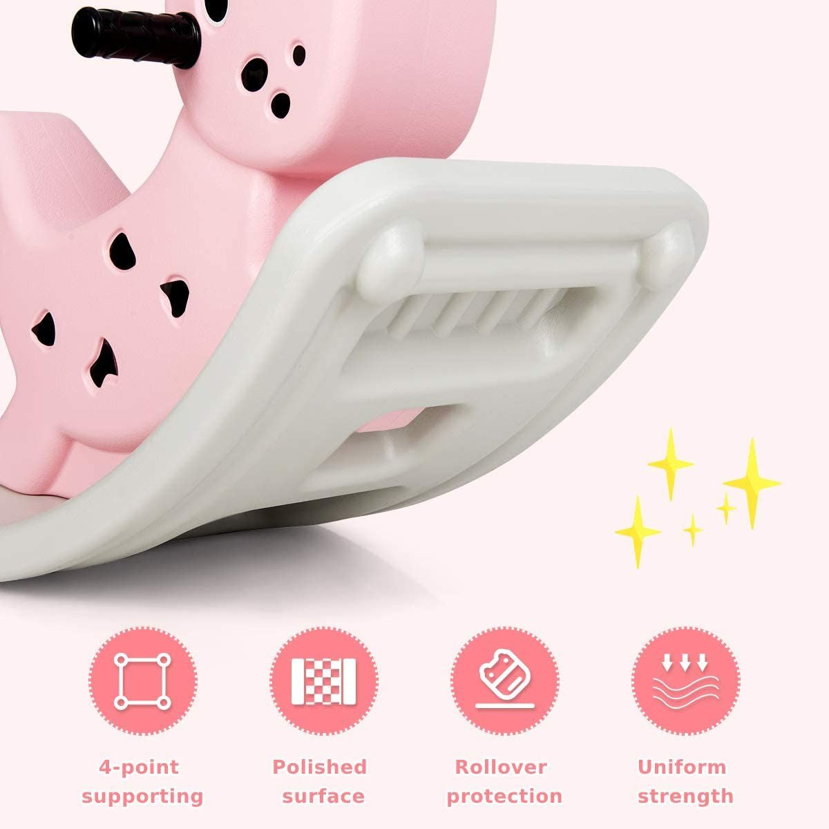 Kids Rocking Horse, Toddler Ride on Toy with Grip Handles, Music, and Lights
