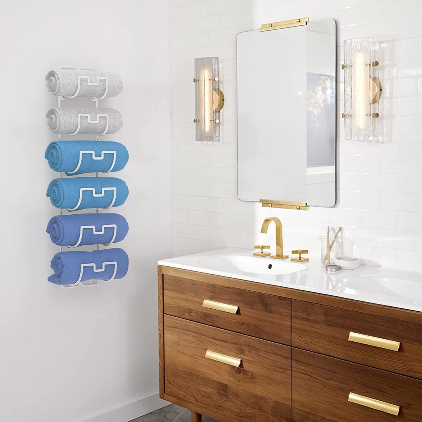 Towel Storage Rack Wall Mounted – Hanging Towel Rack for Bathroom with 6 – Metal