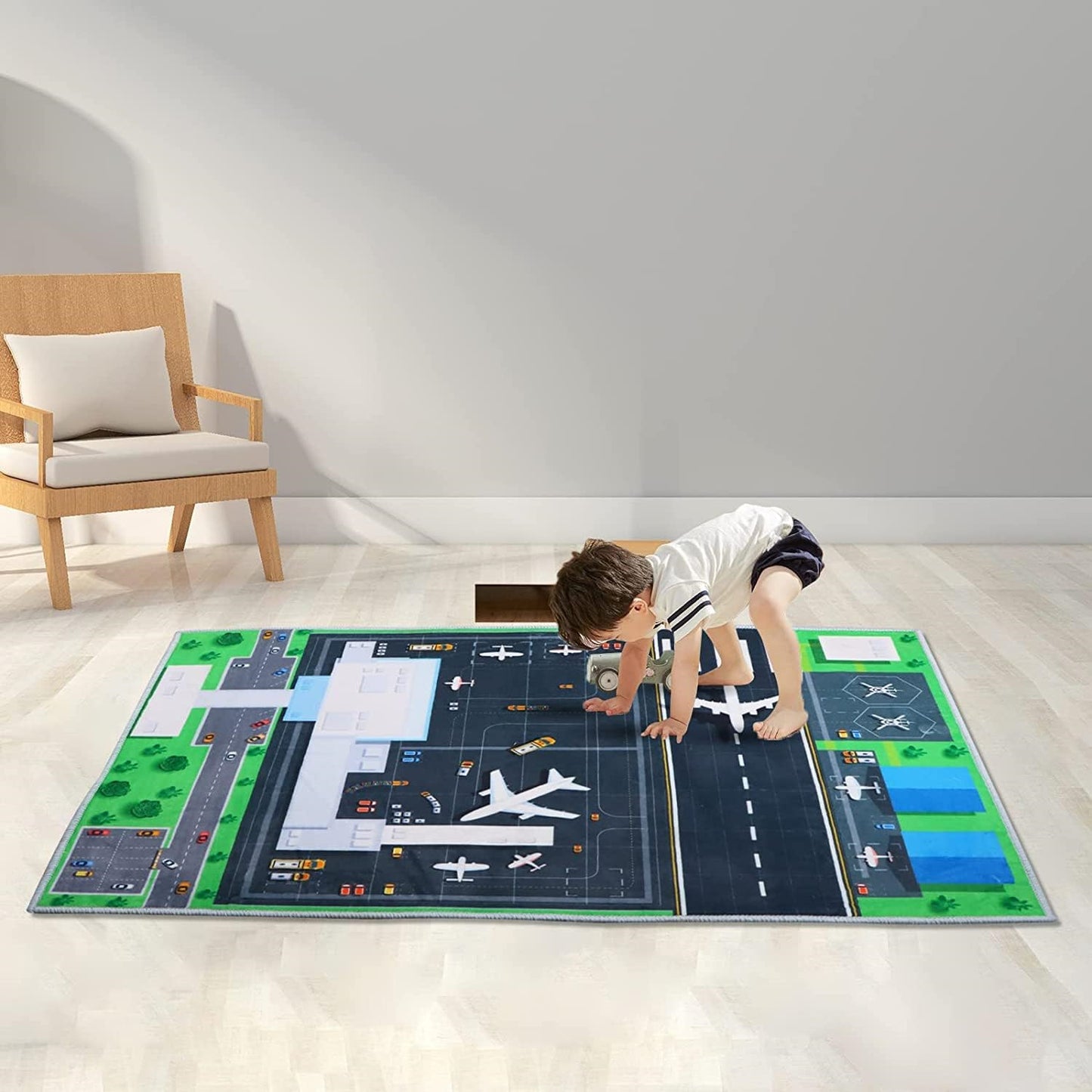Kids Carpet Play Mat, Airport Runway Plane Kids Rugs for Playroom & Kid Bedroom,