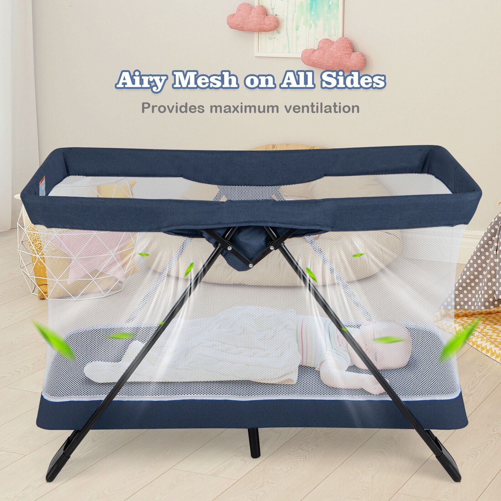Portable Baby Travel Crib with Removable Mattress and Washable Cover