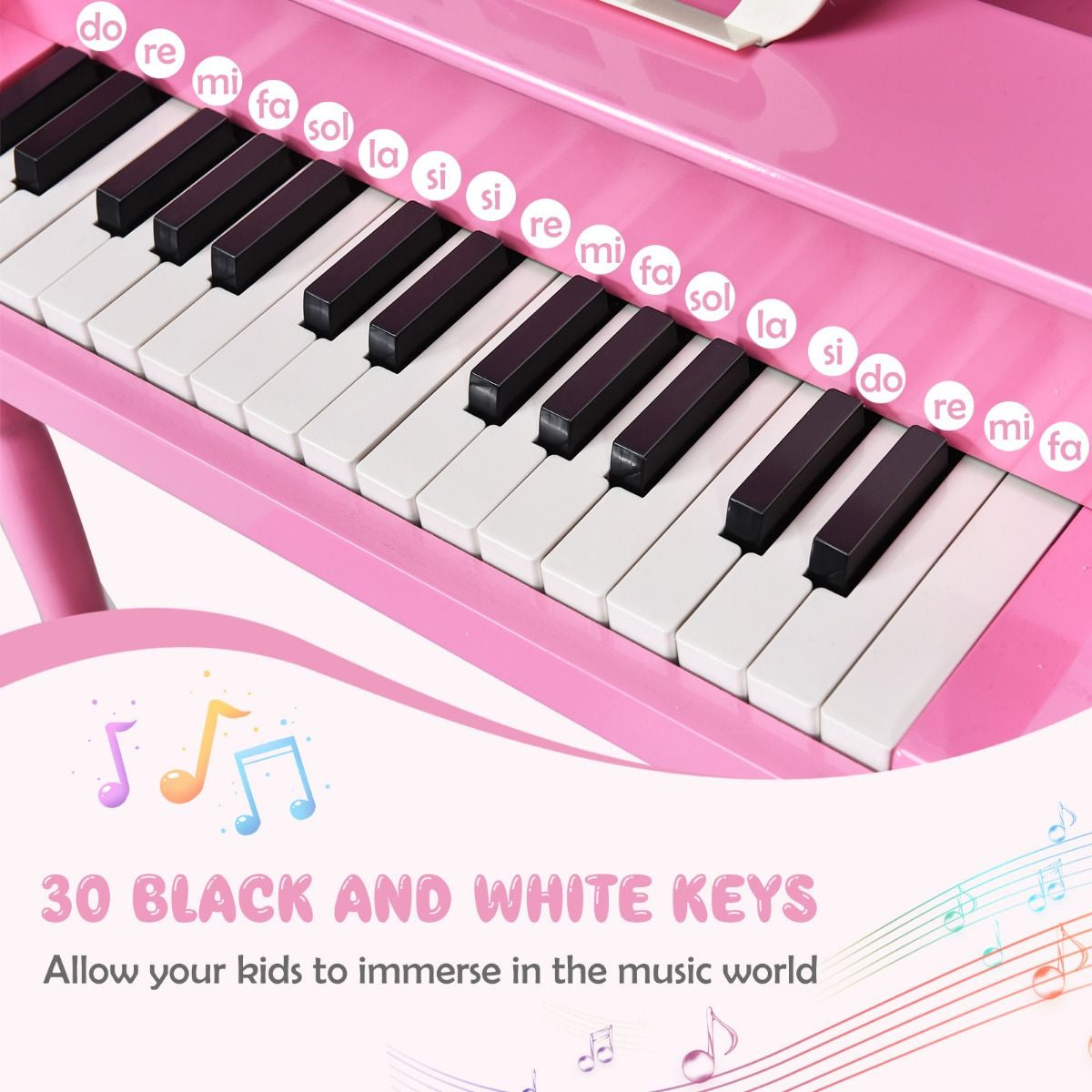 30-Key Classical Learn-To-Play Musical Instrument Toy with Music Stand and Solid Wood Legs