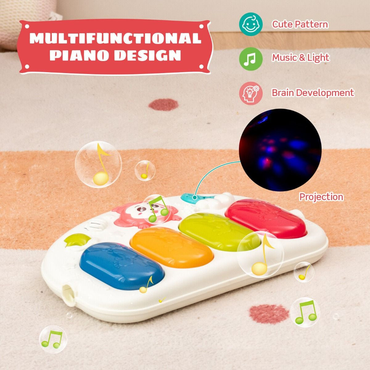 Baby Play Mat Kick and Play Piano Gym Activity Center with Projector