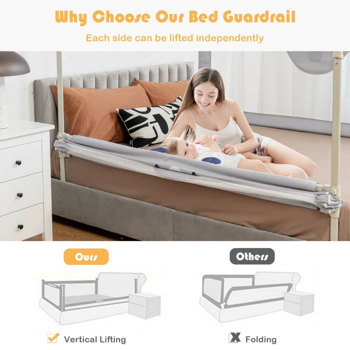 142/175CM Toddler Infant Security Guardrail with Double Lock
