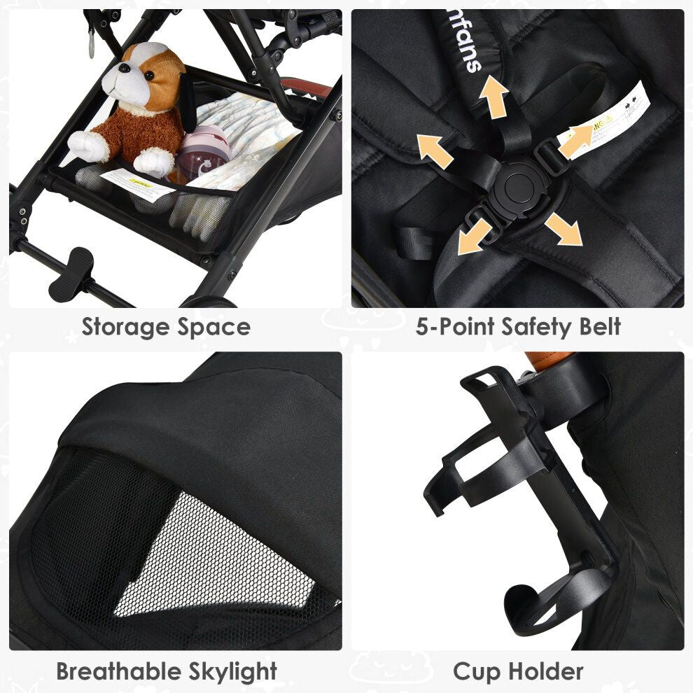 Folding Pushchair with Adjustable Backrest and Footrest