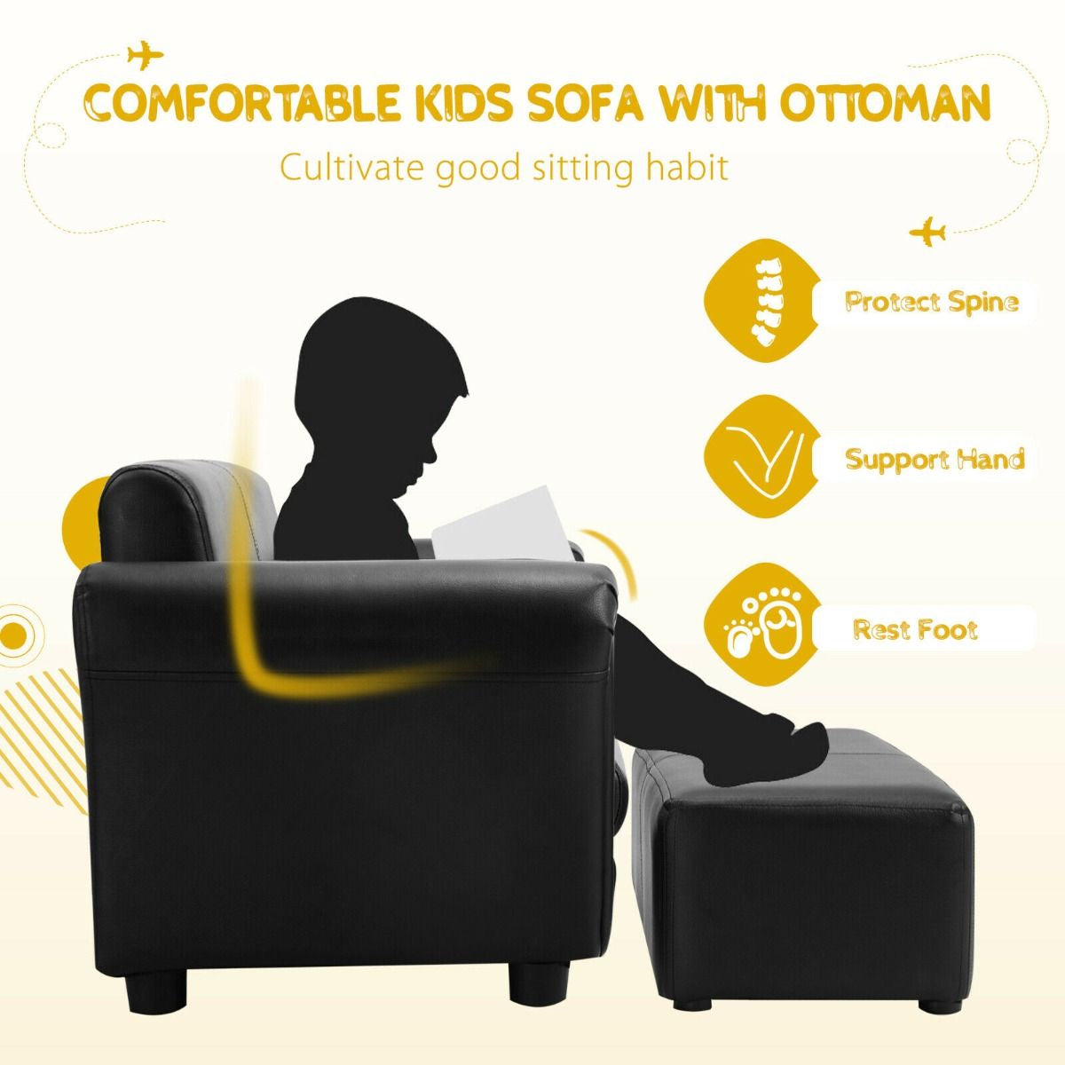 2 Seat Kids Sofa Set with Ottoman