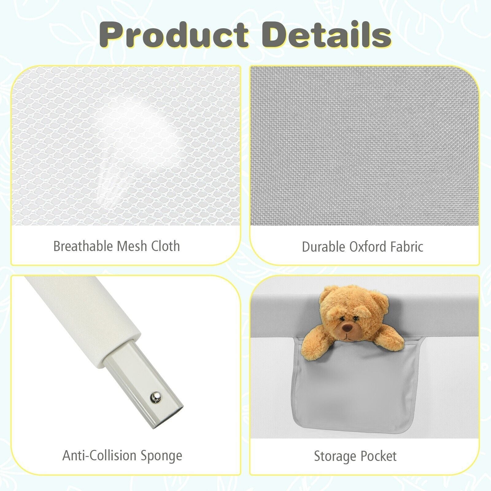 175 Cm Infant Safety Bed Guardrail with Anti-Collision Cotton and Side Pocket