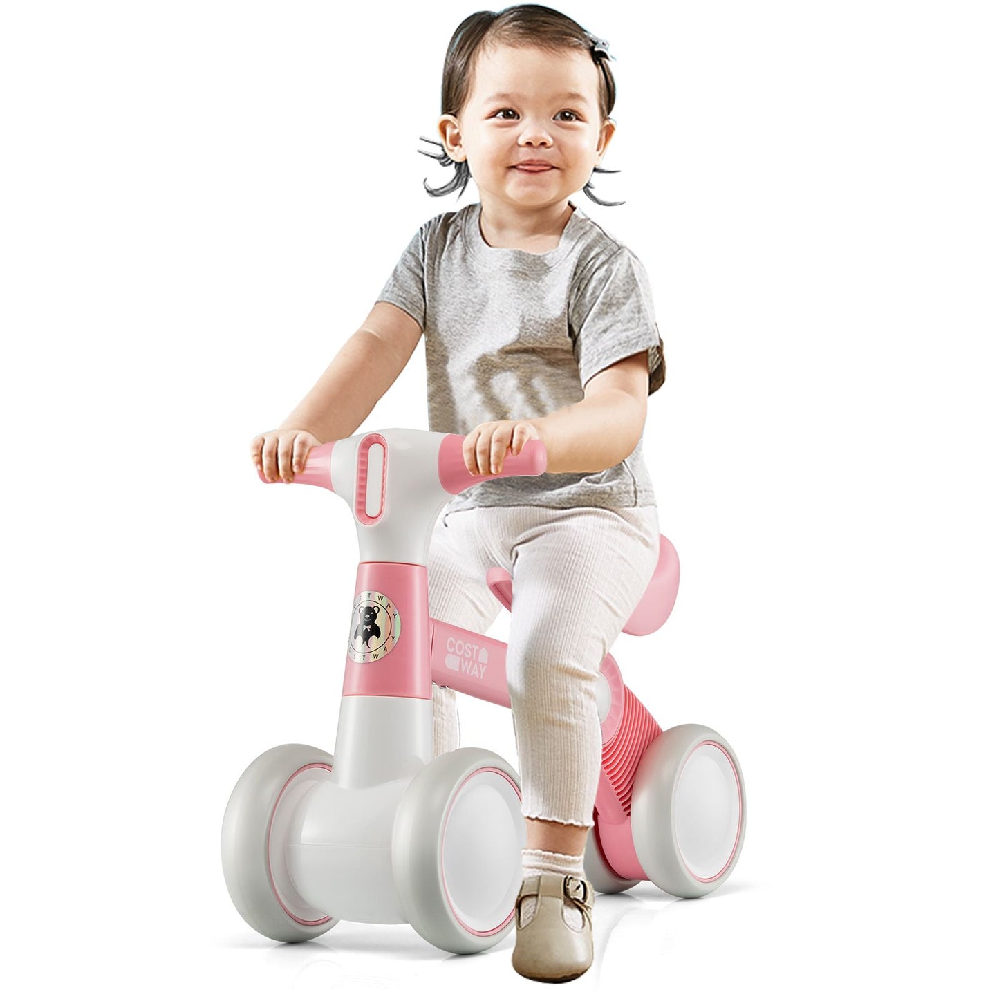 Cute Baby Balance Bike 4 Wheels with Steering Handlebars No Pedal