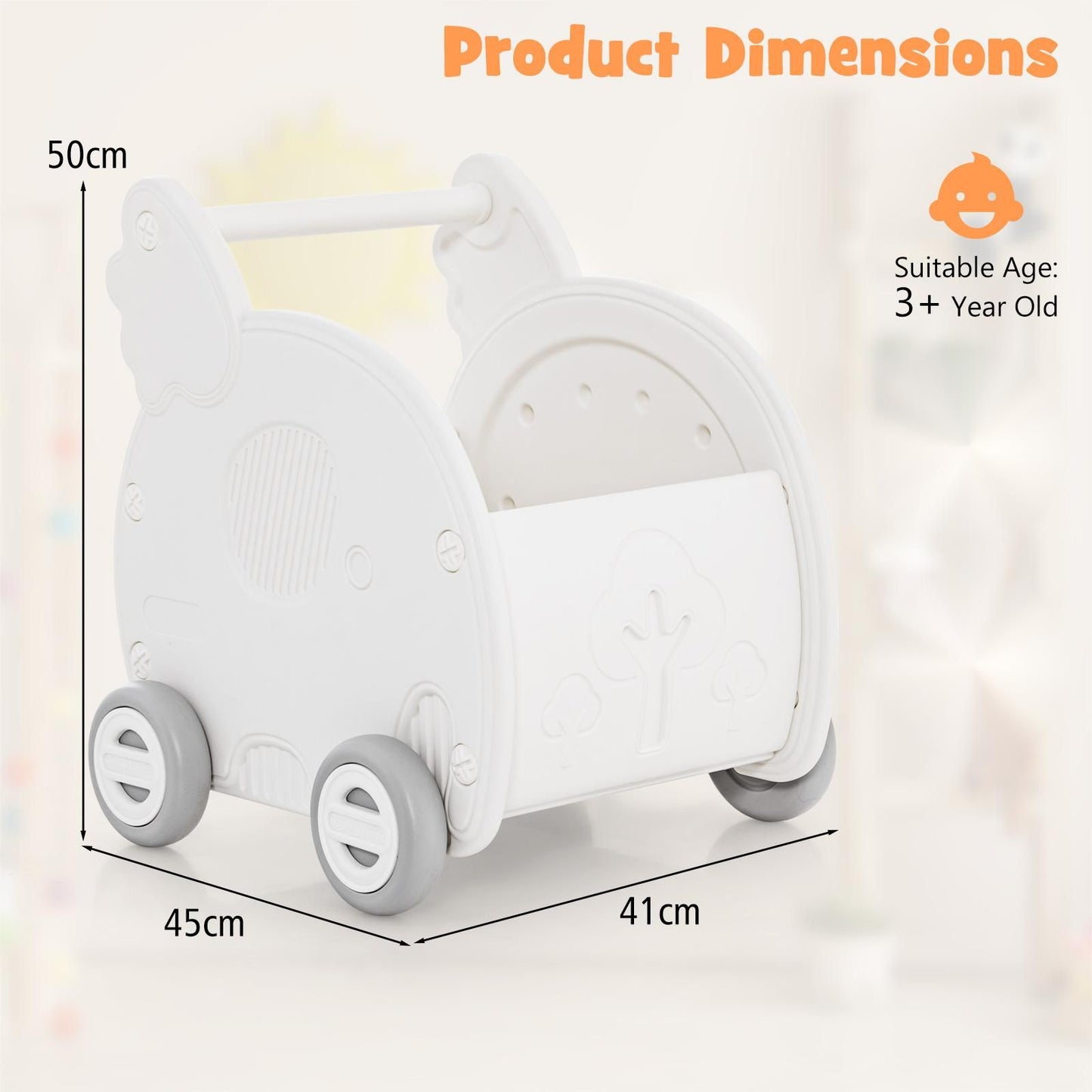 Baby Walker Push Toy 4-Wheel Toddler Toy Cart Elephant Shape