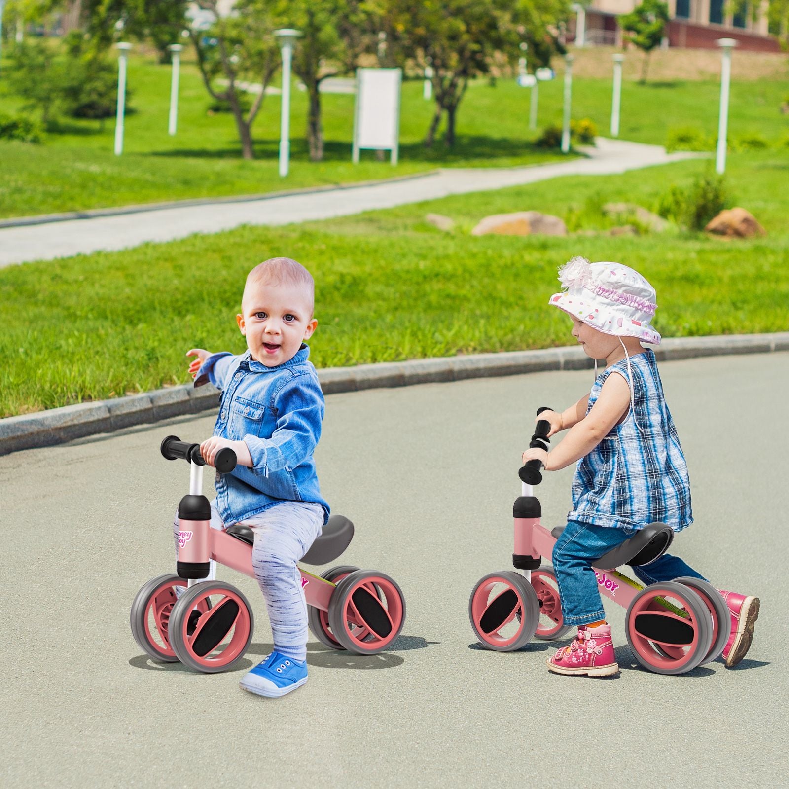 Baby Balance Bike with 4 Wheels and Limited Steering