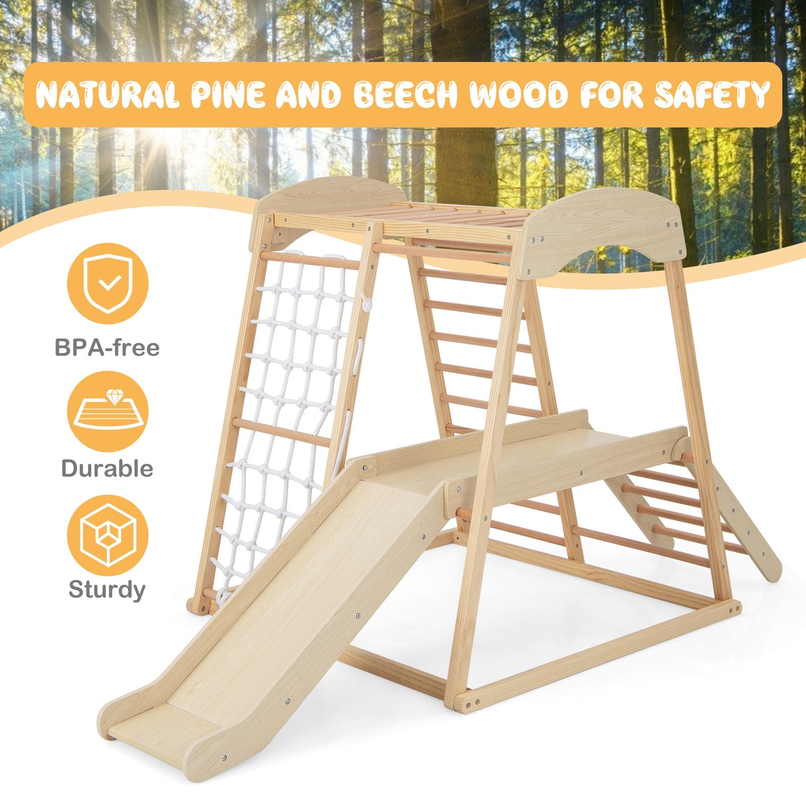 6-In-1 Indoor Jungle Gym Kids Wooden Playground Climber Playset