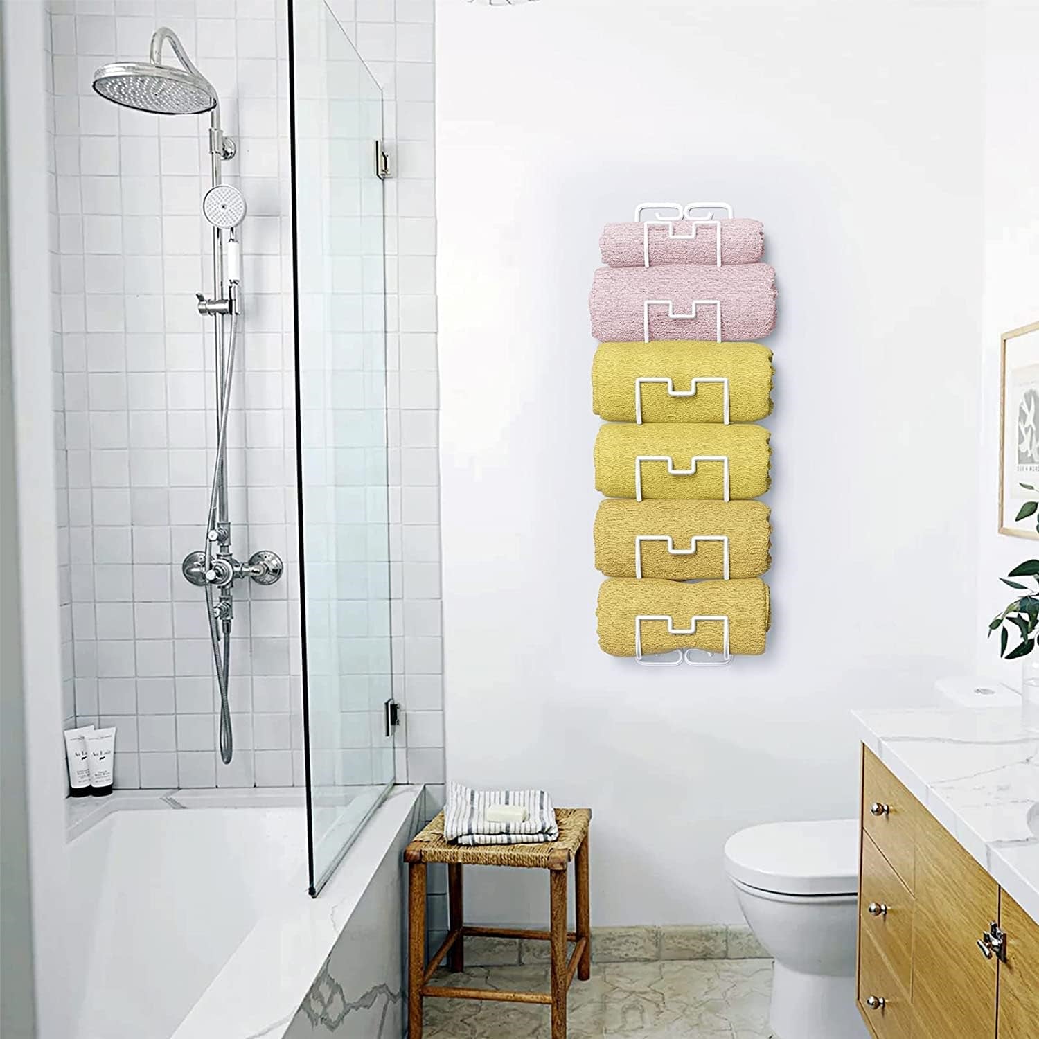 Towel Storage Rack Wall Mounted – Hanging Towel Rack for Bathroom with 6 – Metal