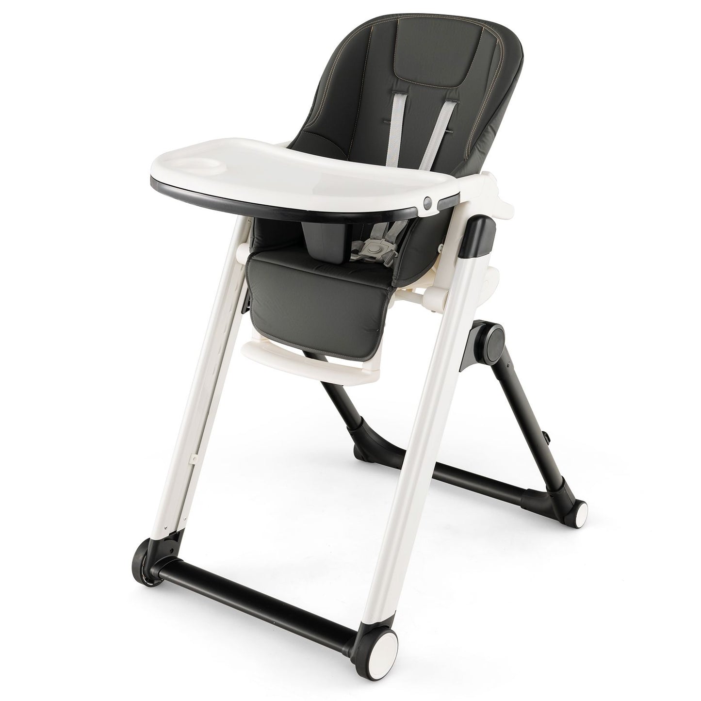 Foldable High Chair with Recline Backrest and Adjustable Height