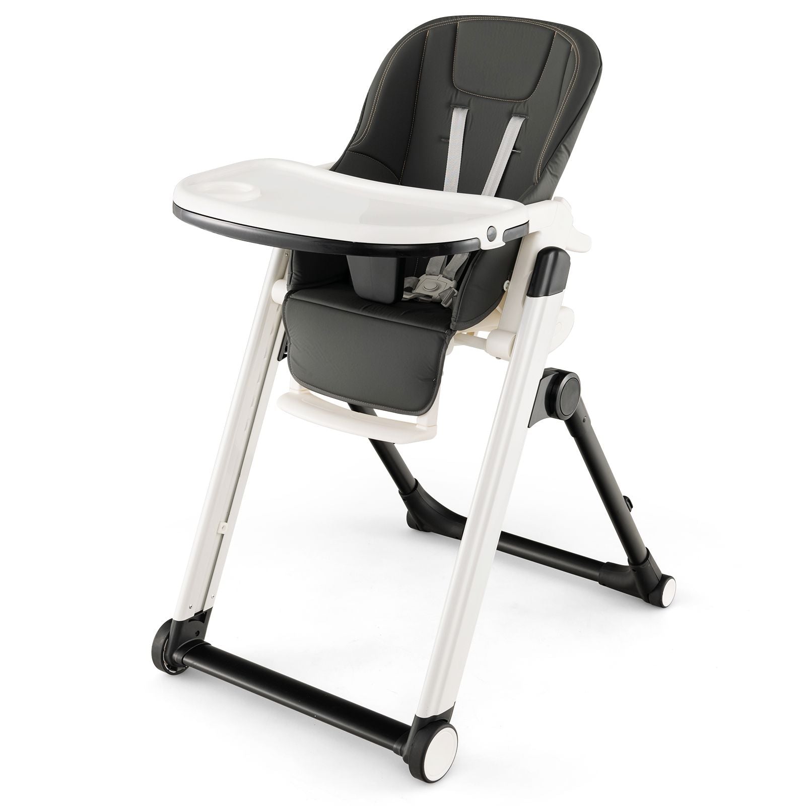 Foldable High Chair with Recline Backrest and Adjustable Height