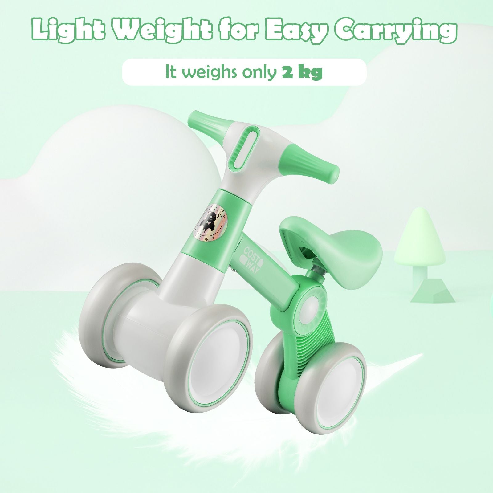 Cute Baby Balance Bike 4 Wheels with Steering Handlebars No Pedal