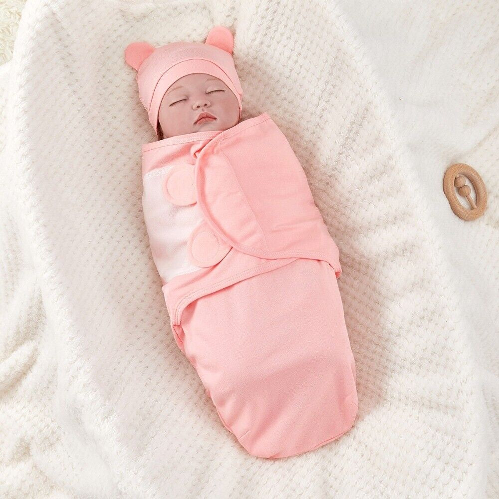 Soft Baby Swaddle Wrap Adjustable Newborn Wrap Baby Hat Set Birth Outfit