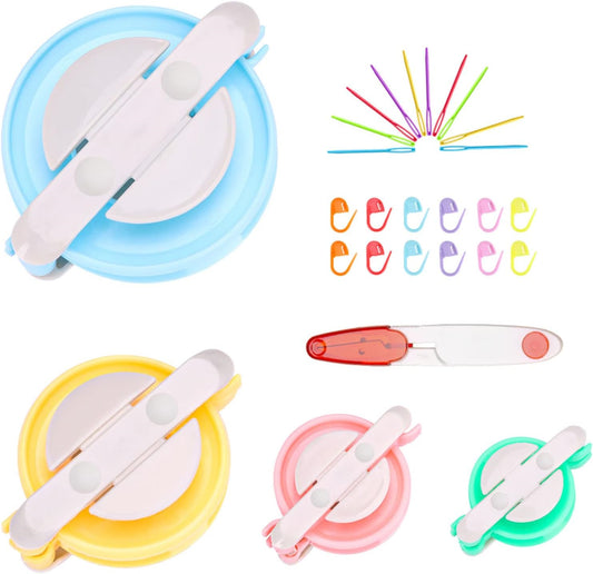 Pom Pom Maker Kit,4 Sizes Pompom Making Tool Set with Small Scissors,10 Plastic