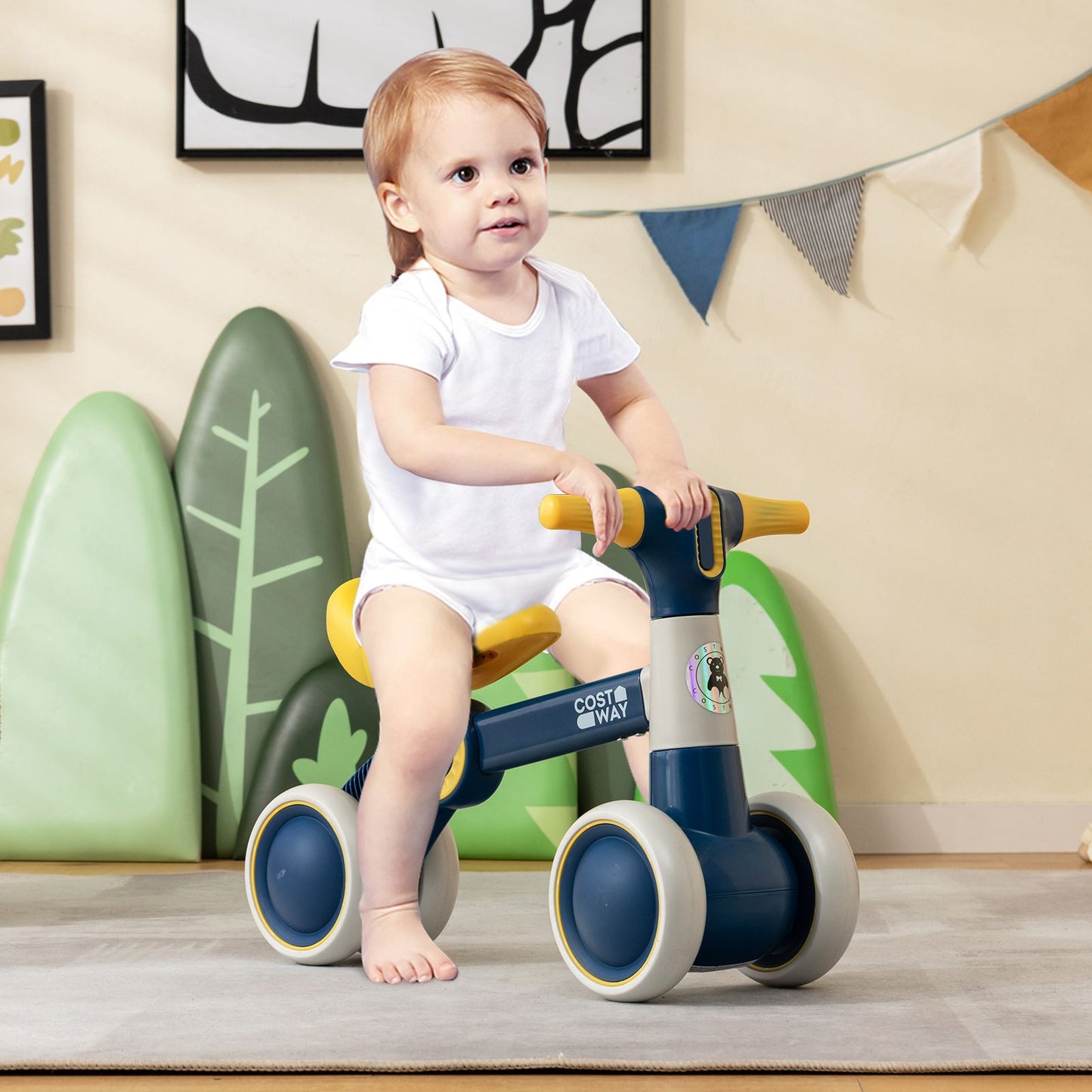 Cute Baby Balance Bike 4 Wheels with Steering Handlebars No Pedal
