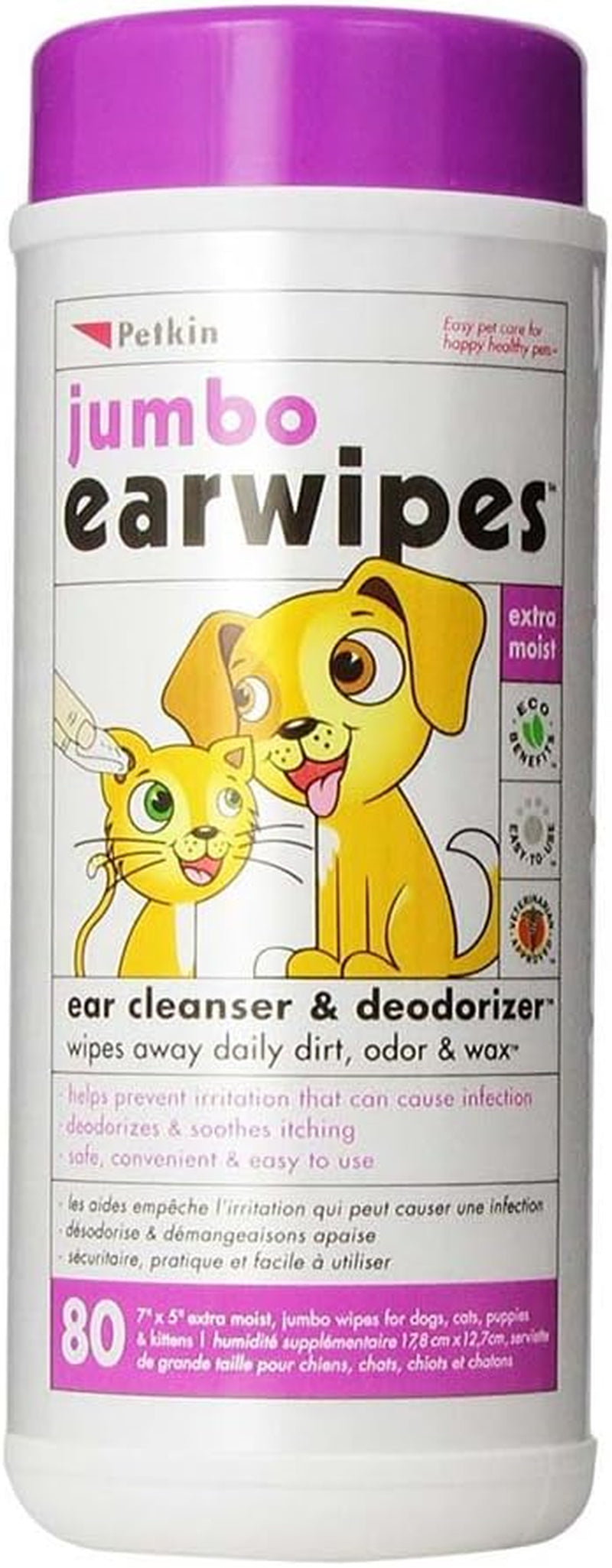 Petkin Jumbo Ear Wipes ,White80 Wipes in a Single Pack