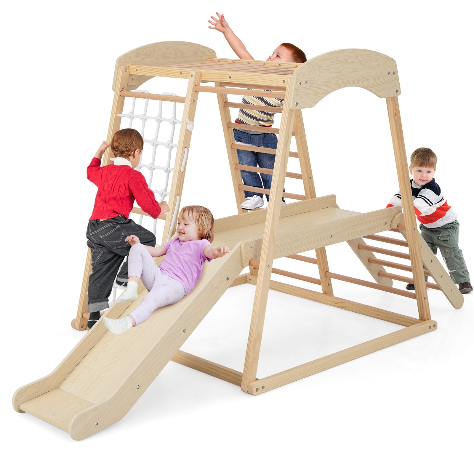 6-In-1 Indoor Jungle Gym Kids Wooden Playground Climber Playset