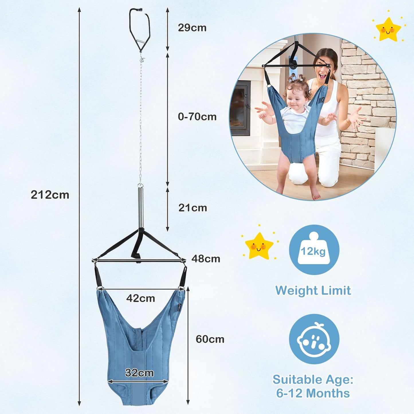 Baby Bouncer Jumper Exerciser with High-Strength Fixing Clamp