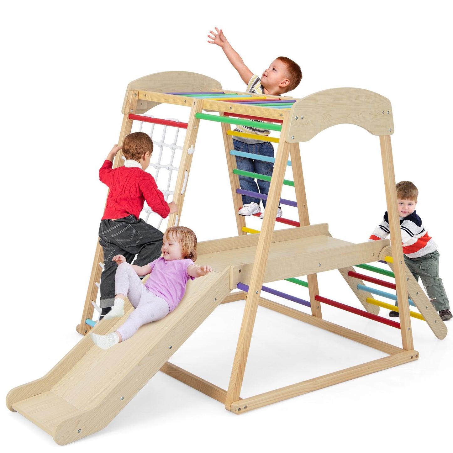 6-In-1 Indoor Jungle Gym Kids Wooden Playground Climber Playset