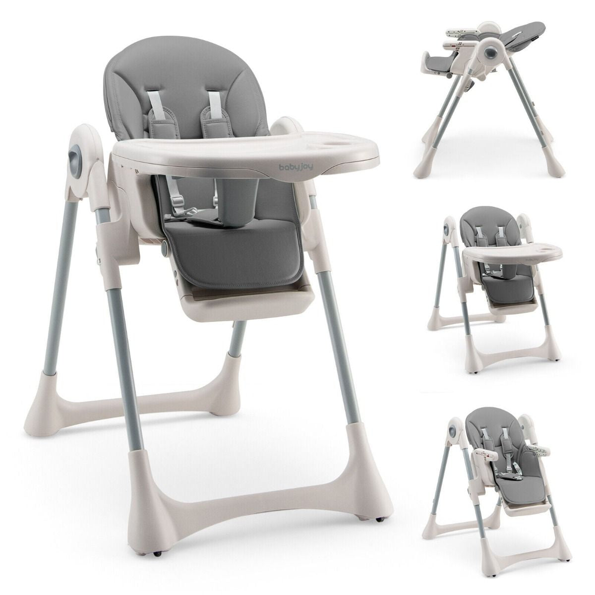 Foldable Convertible Baby High Chair with Adjustable Height and Removable Tray
