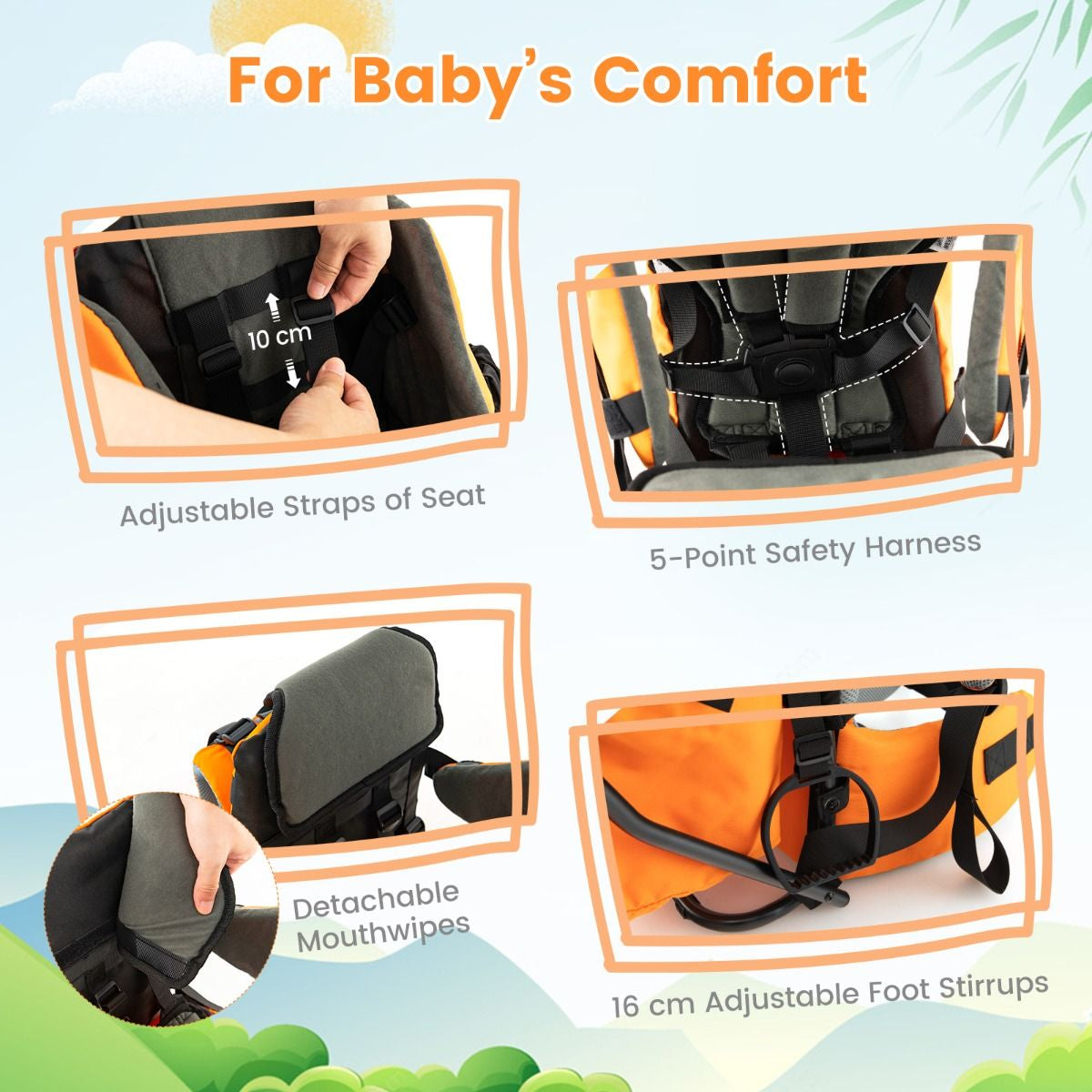 Child Carrier Backpack with Detachable Mouthwipes Removable Canopy and Storage Bag