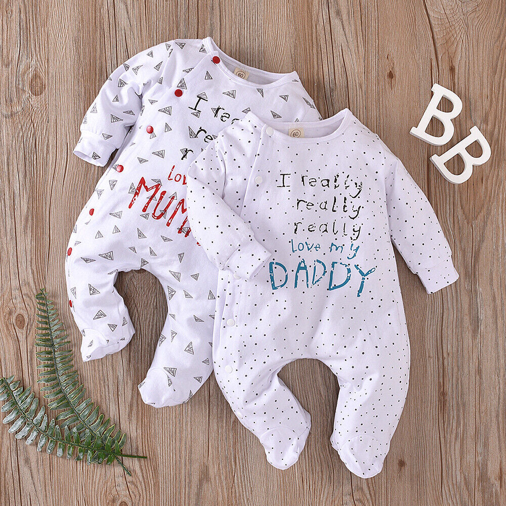 Newborn Baby Boy Girls Long Sleeve Romper Tops Pants Outfit Set Jumpsuit Clothes