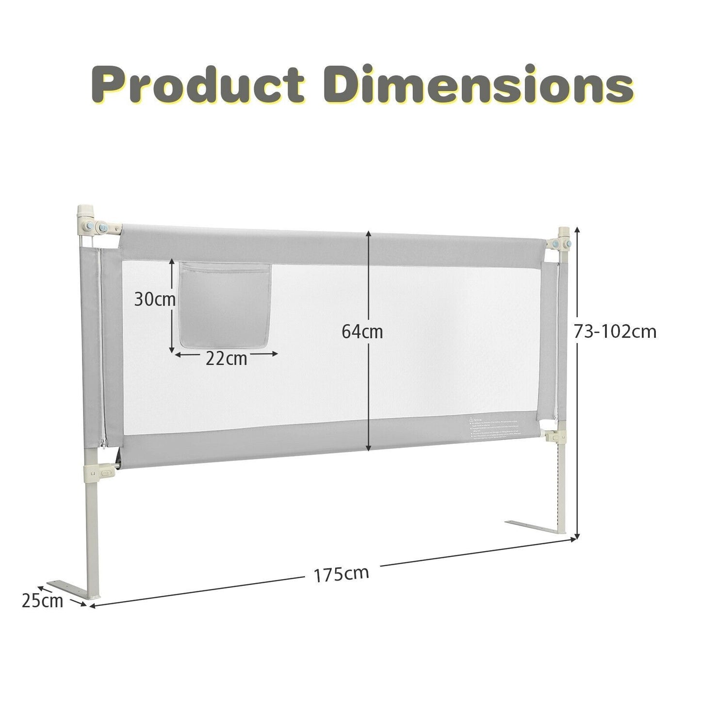 175 Cm Infant Safety Bed Guardrail with Anti-Collision Cotton and Side Pocket