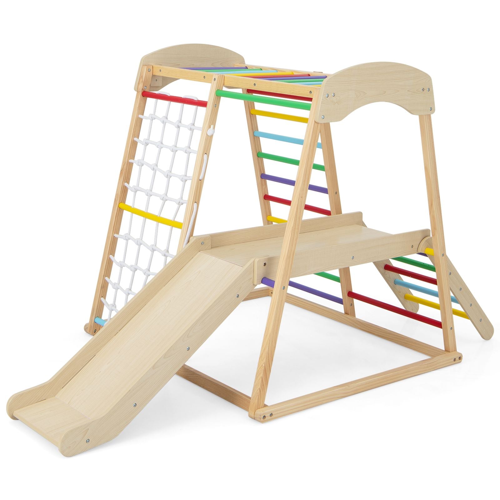 6-In-1 Indoor Jungle Gym Kids Wooden Playground Climber Playset