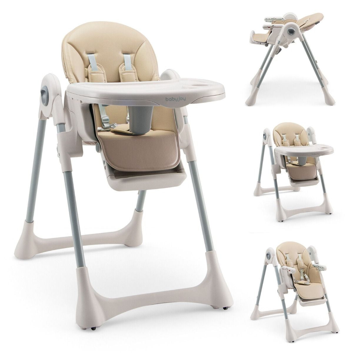 Foldable Convertible Baby High Chair with Adjustable Height and Removable Tray