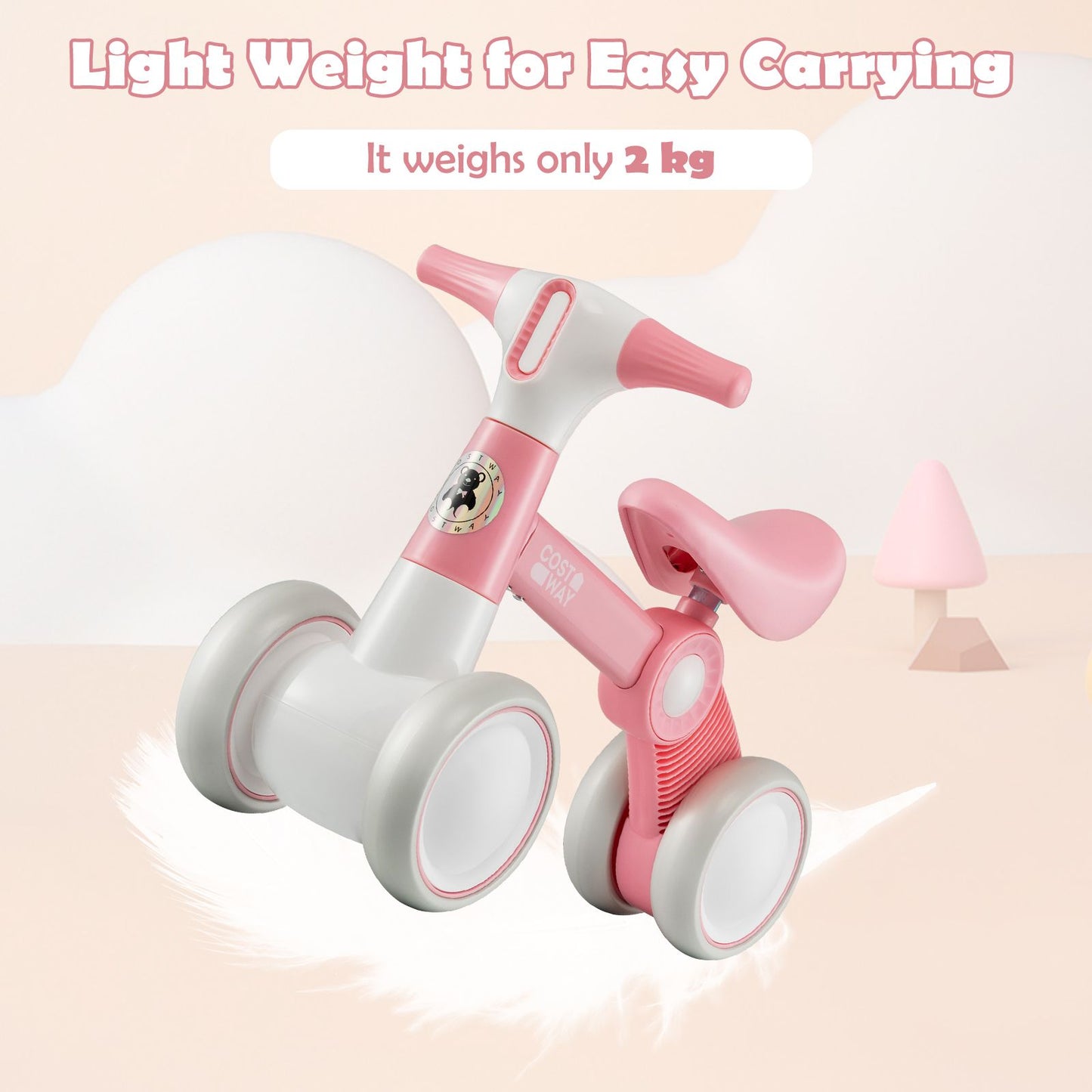 Cute Baby Balance Bike 4 Wheels with Steering Handlebars No Pedal