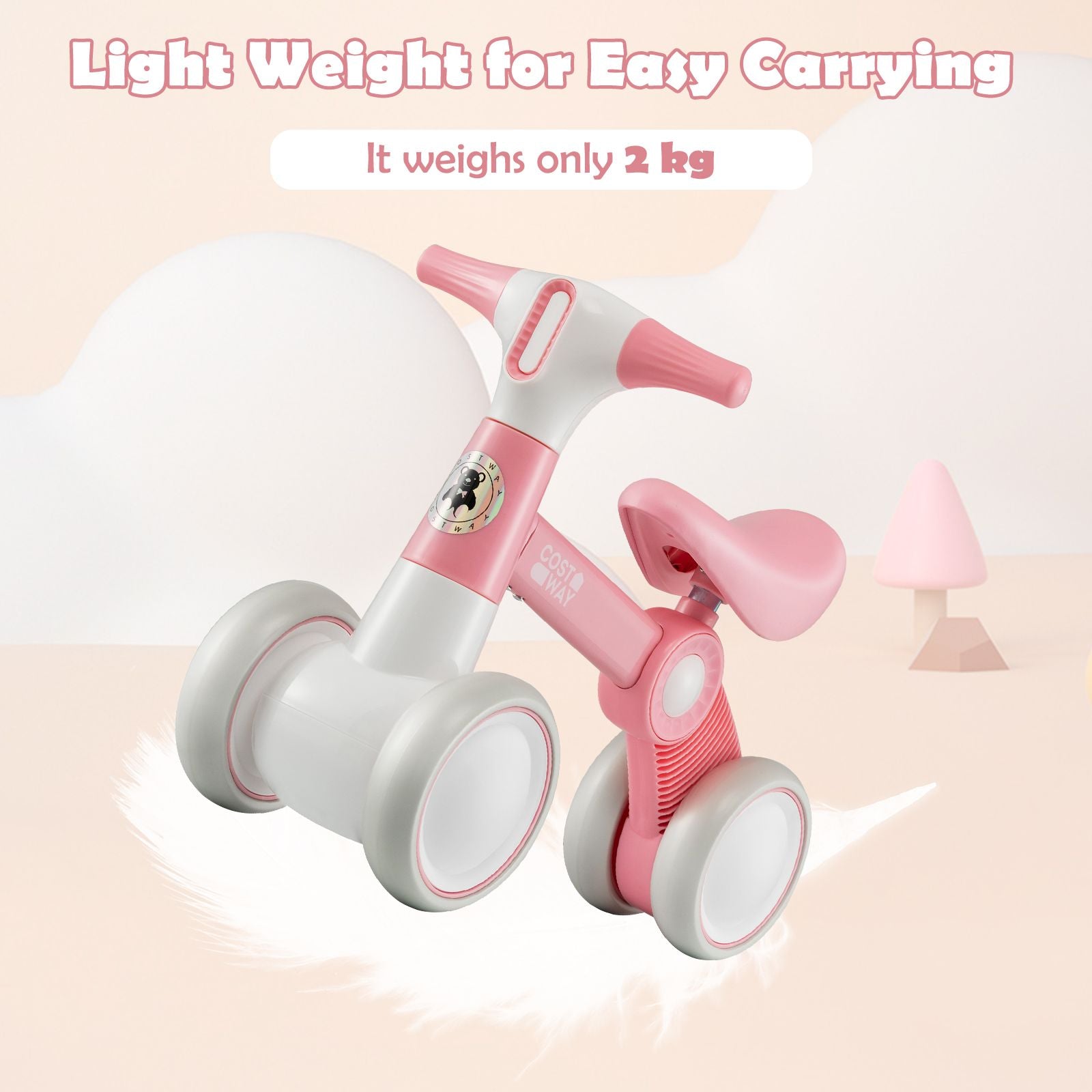 Cute Baby Balance Bike 4 Wheels with Steering Handlebars No Pedal