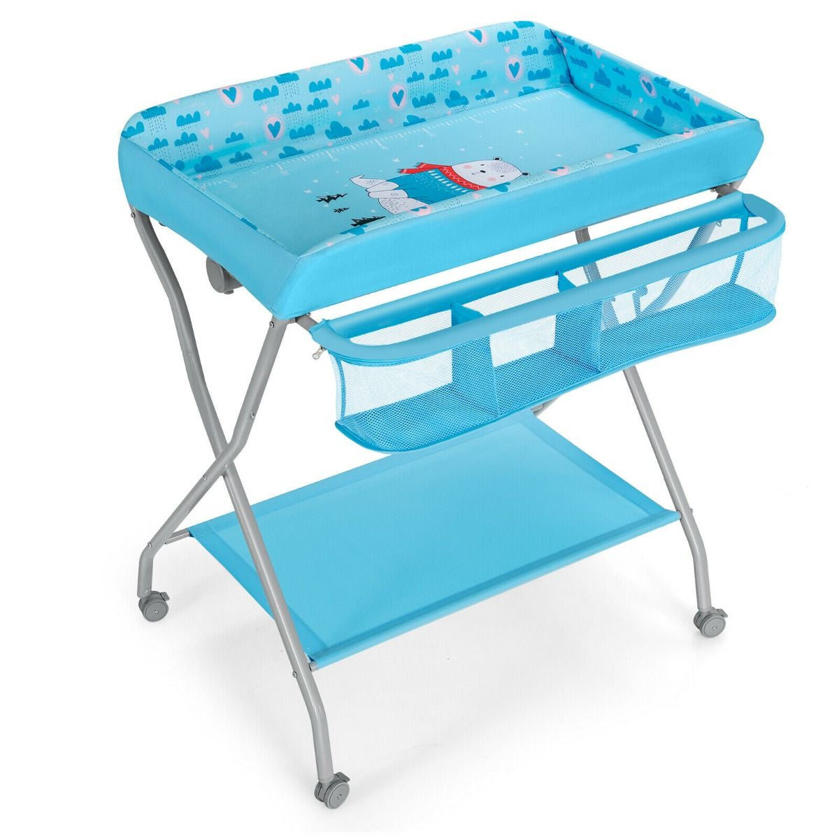 Rolling Baby Changing Table with Large Storage Basket