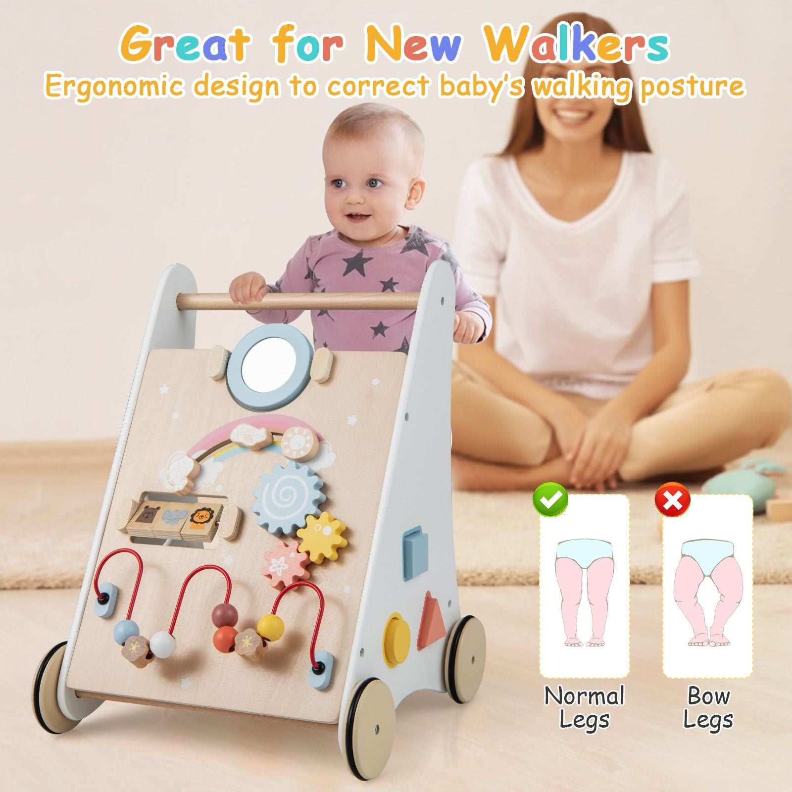 7 in 1 Baby Wooden Baby Walker for 1+ Year Old