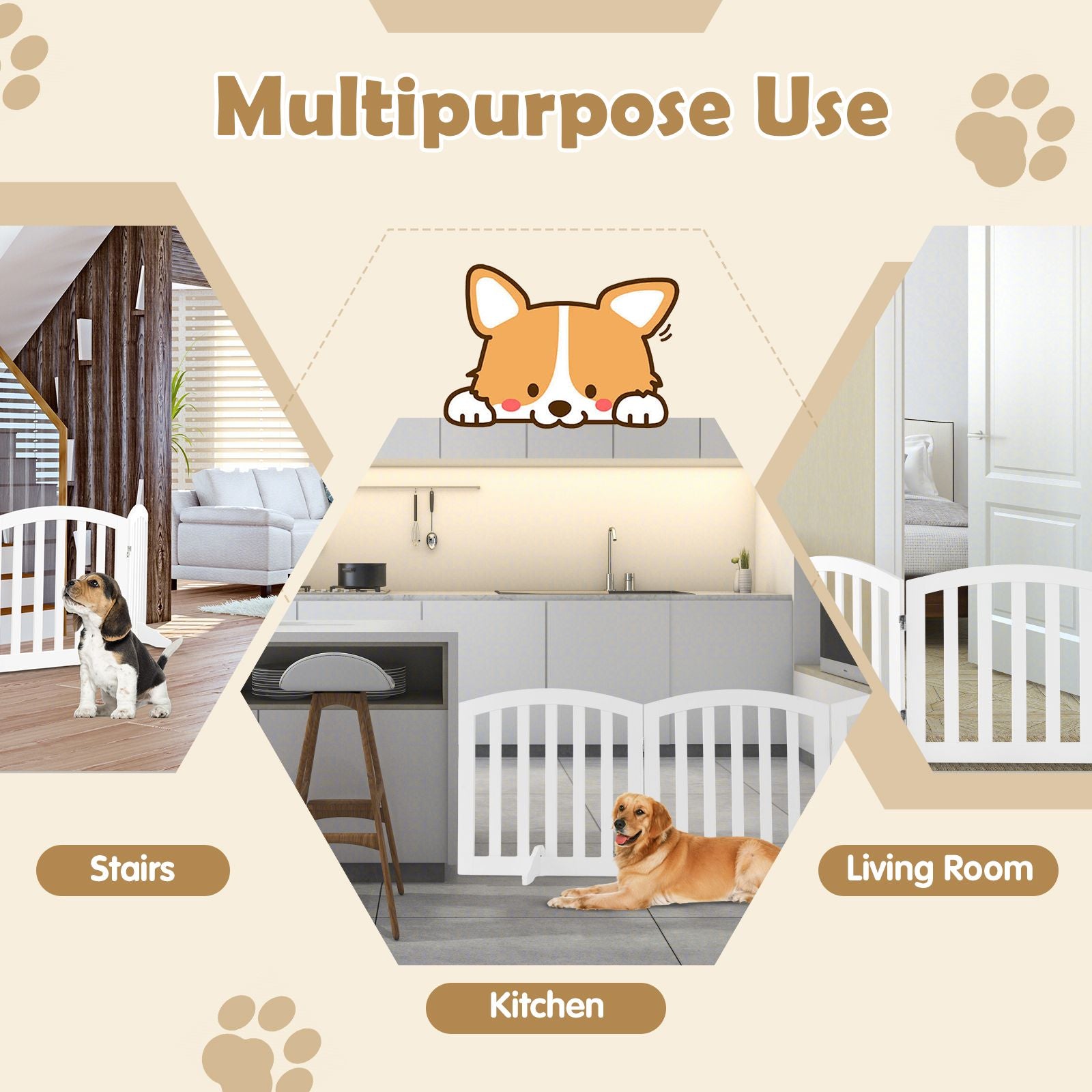 61 Cm Height Safety Fence with 2 PCS Support Feet for Dog Cat Baby