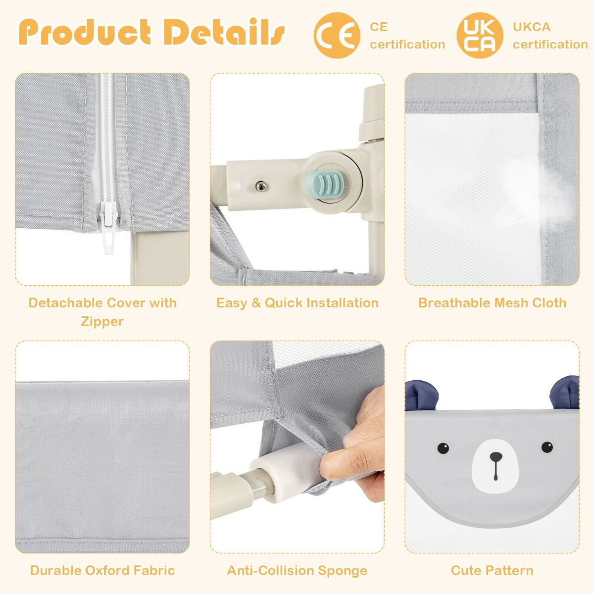 142/175CM Toddler Infant Security Guardrail with Double Lock