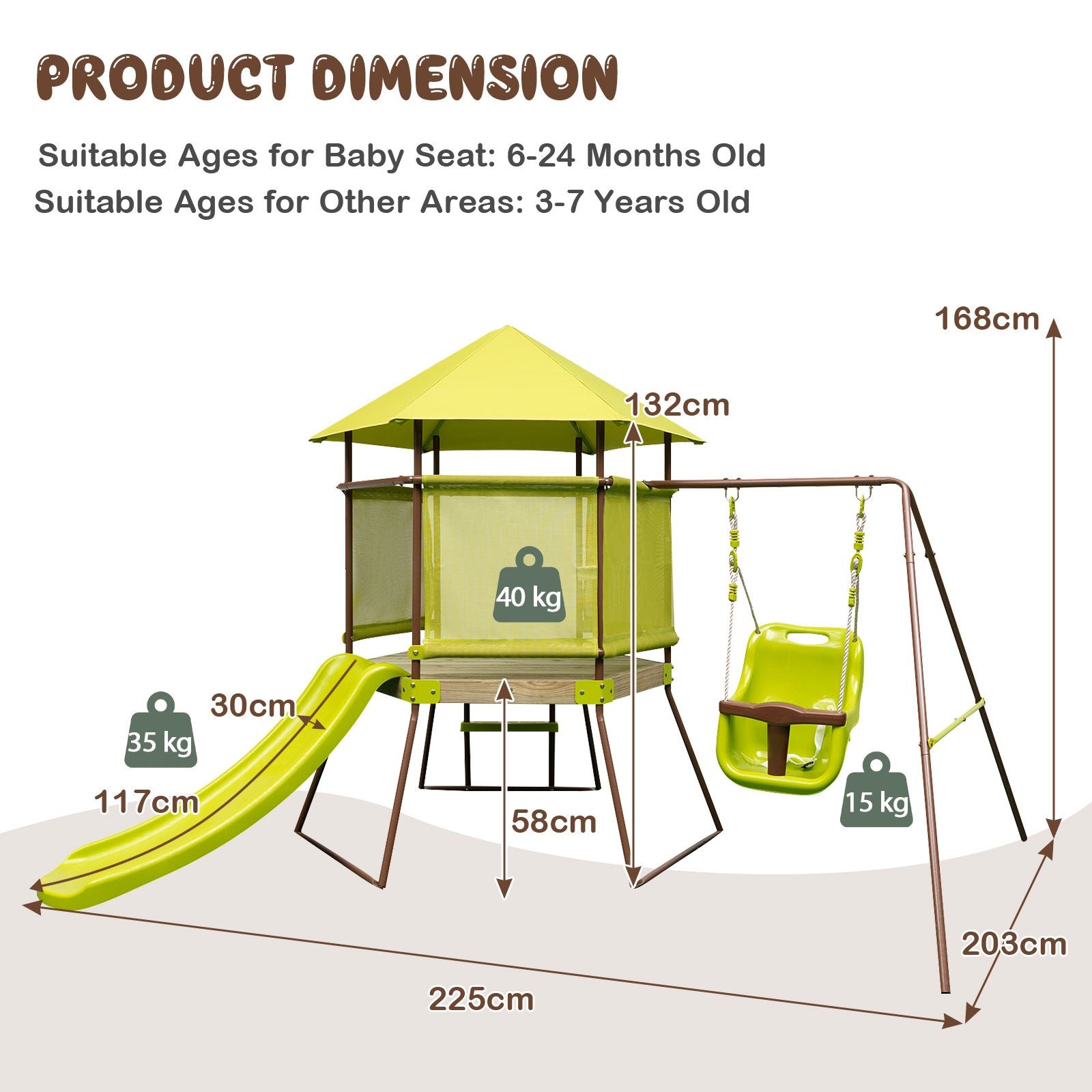 4-In-1 Swing Set with Height Adjustable Baby Seat, Metal Stand and Ground Stakes