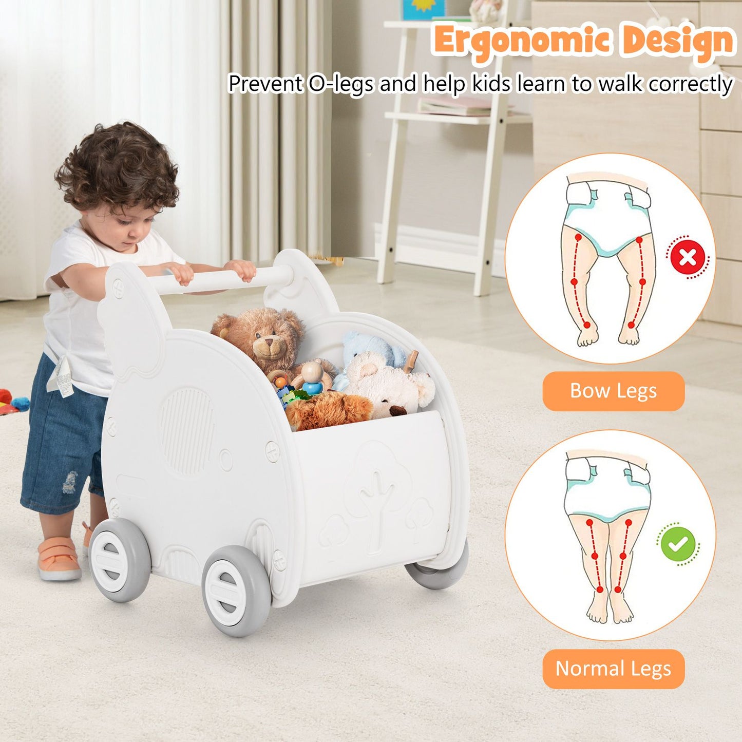 Baby Walker Push Toy 4-Wheel Toddler Toy Cart Elephant Shape