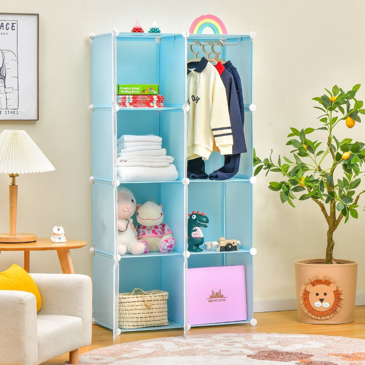 8-Cube Baby Closet Organizer with Doors and Hanging Section