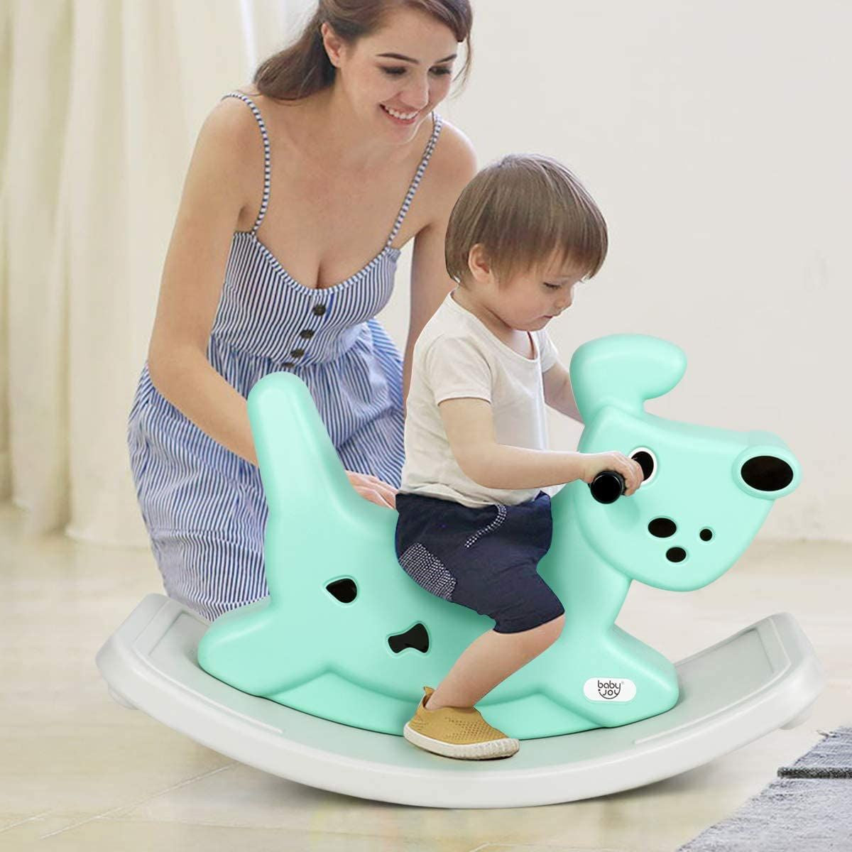 Kids Rocking Horse, Toddler Ride on Toy with Grip Handles, Music, and Lights