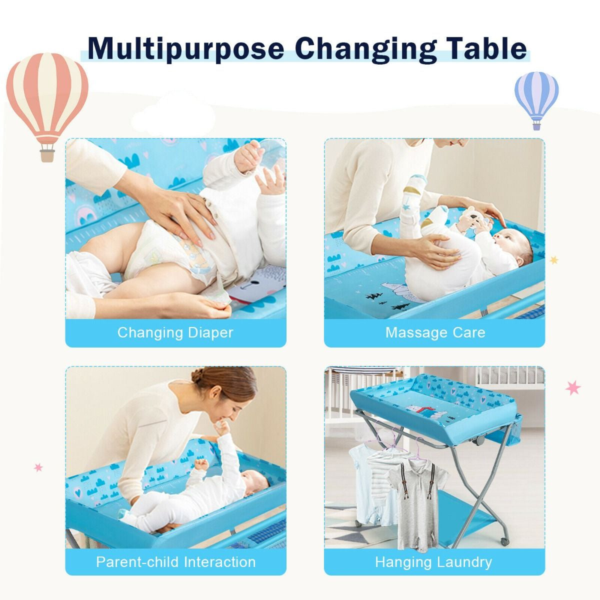 Rolling Baby Changing Table with Large Storage Basket