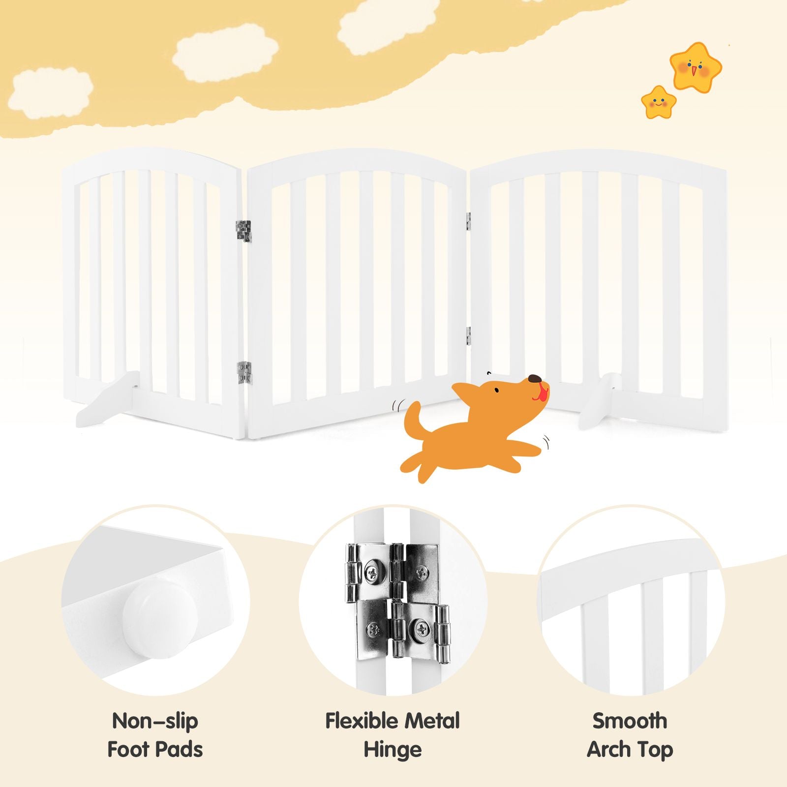 61 Cm Height Safety Fence with 2 PCS Support Feet for Dog Cat Baby