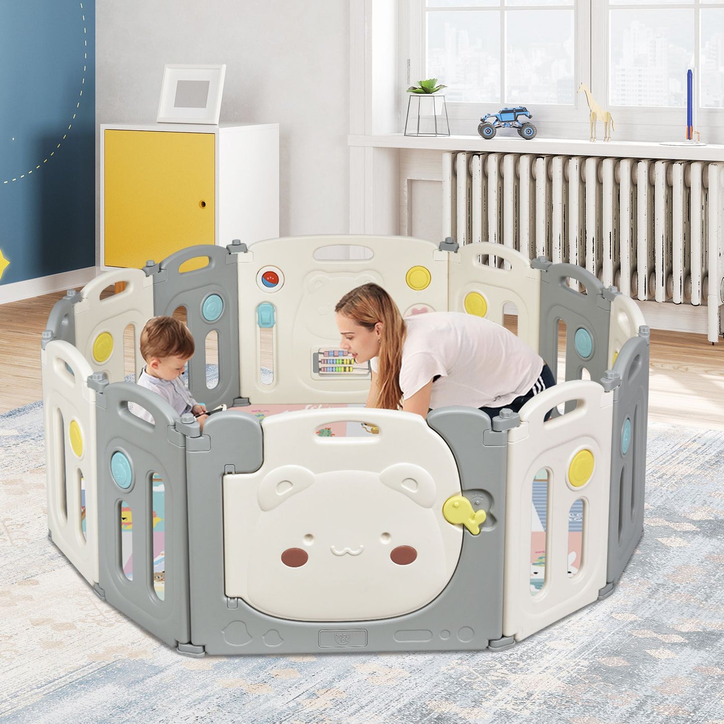 16-Panel Foldable HDPE Baby Playpen with Safety Lock