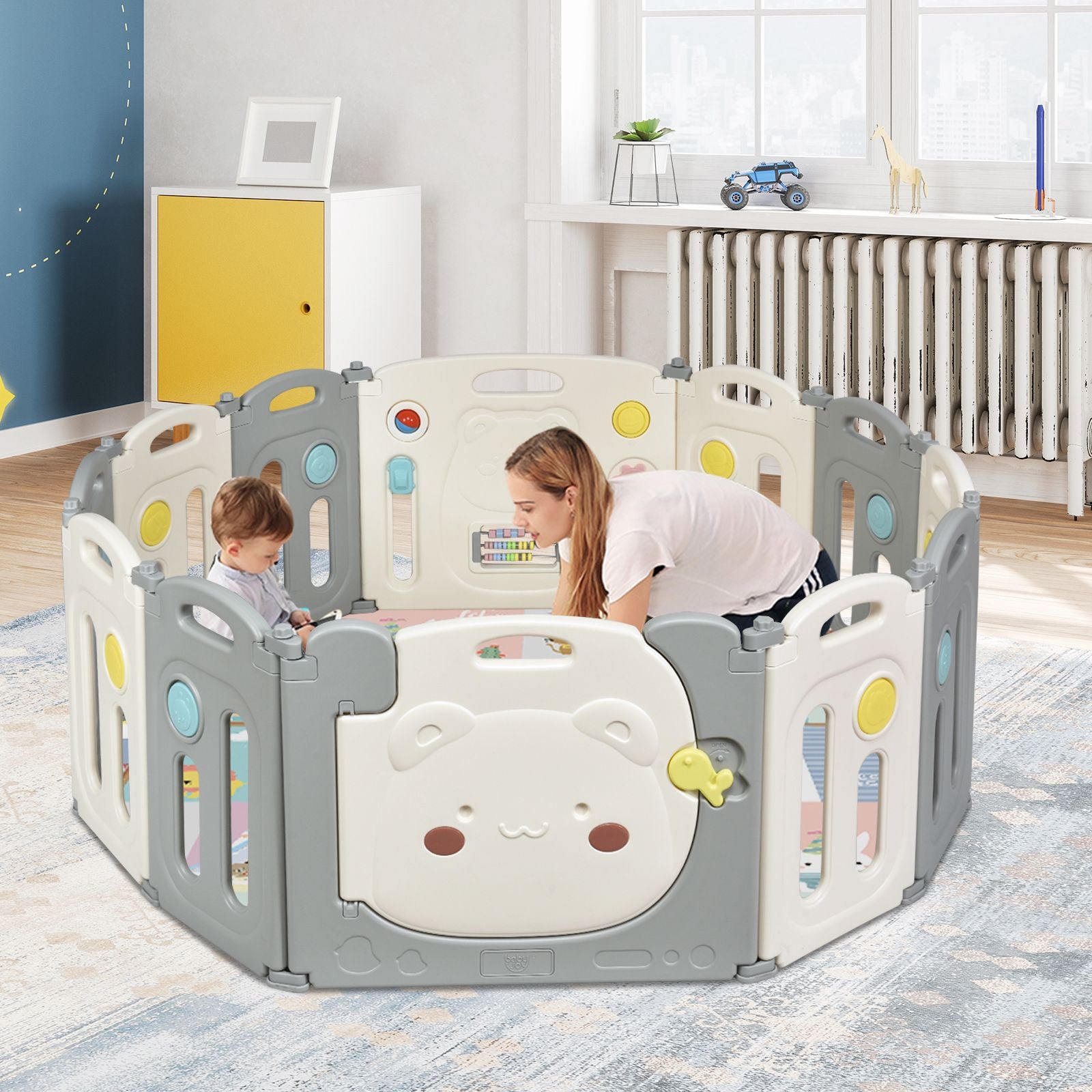 16-Panel Foldable HDPE Baby Playpen with Safety Lock