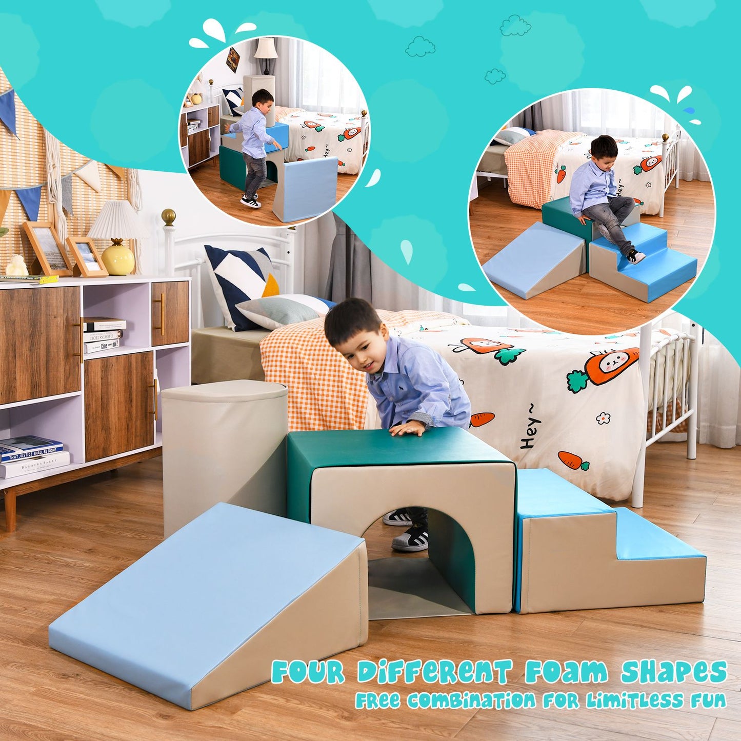 Climb and Crawl Activity Play Set Soft Zone Single-Tunnel Foam Climber