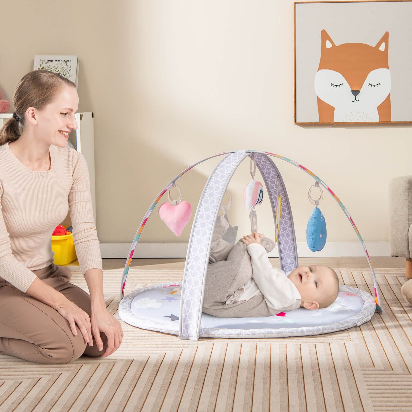 Baby Play Gym Mat 7-In-1 Tummy Time Activity with 5 Detachable Toys